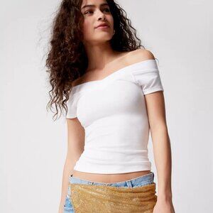 NWT Urban Outfitters BDG Shannen V-Neck Off the Shoulder White Top